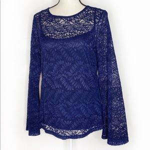 BANANA REPUBLIC Lace Overlay Bell Sleeve Blouse M